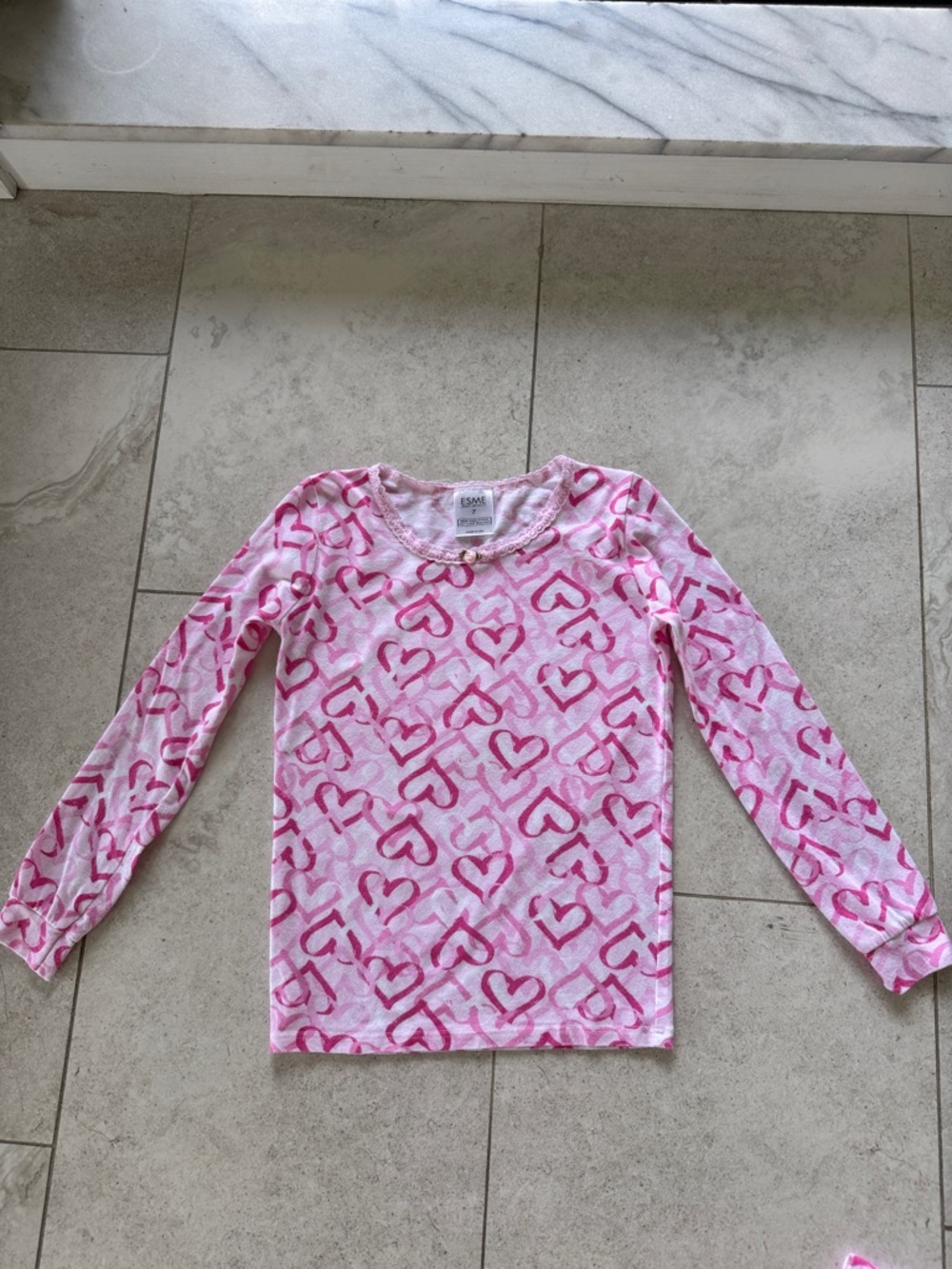 ESME Chandelier Pink Heart-Print Long Sleeve Pajama Set sz 7 - Picture 7 of 10